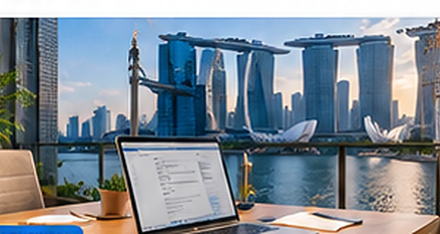 Singapore business planning workspace with Marina Bay skyline